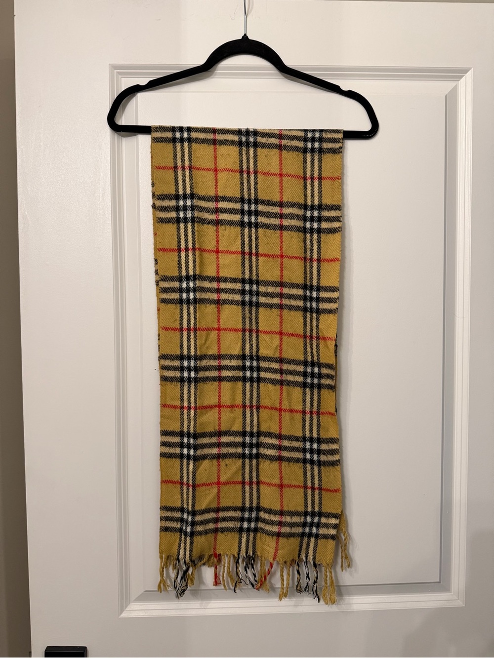 Burberry Plaid Cashmere Scarf with Red Accent